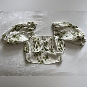 Abercrombie & Fitch Green and White Smocked Crop Blouse